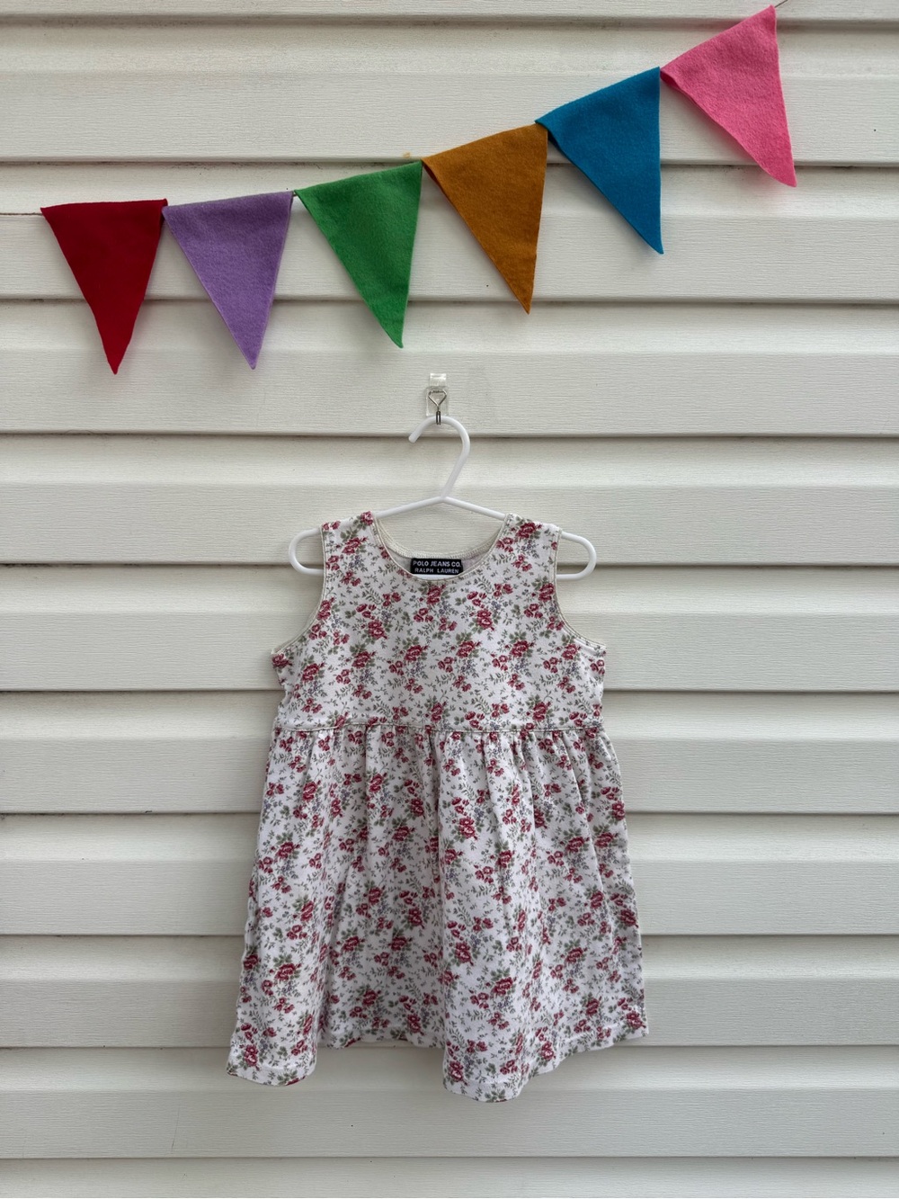GAP White Sleeveless Cotton Dress with Pink/Red Floral Print